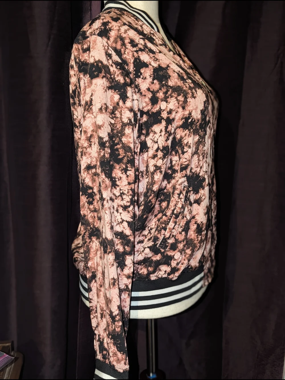 TORRID Pink & Black Tie-Dye Bomber Jacket with Stripe Trim 1X (14-16) NWT